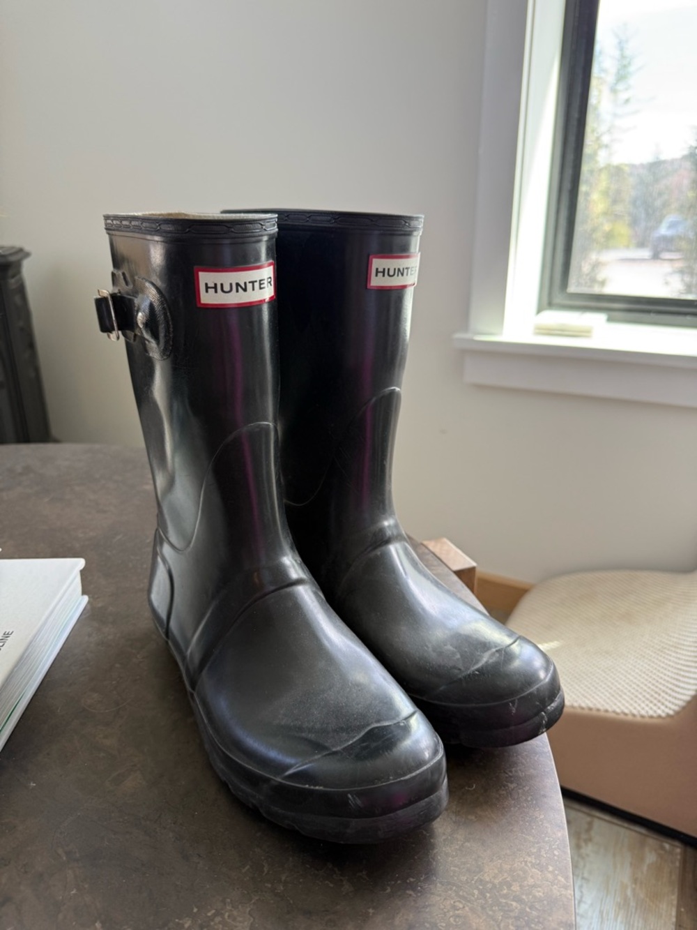 Hunter Black Mid-Calf Rubber Rain Boots